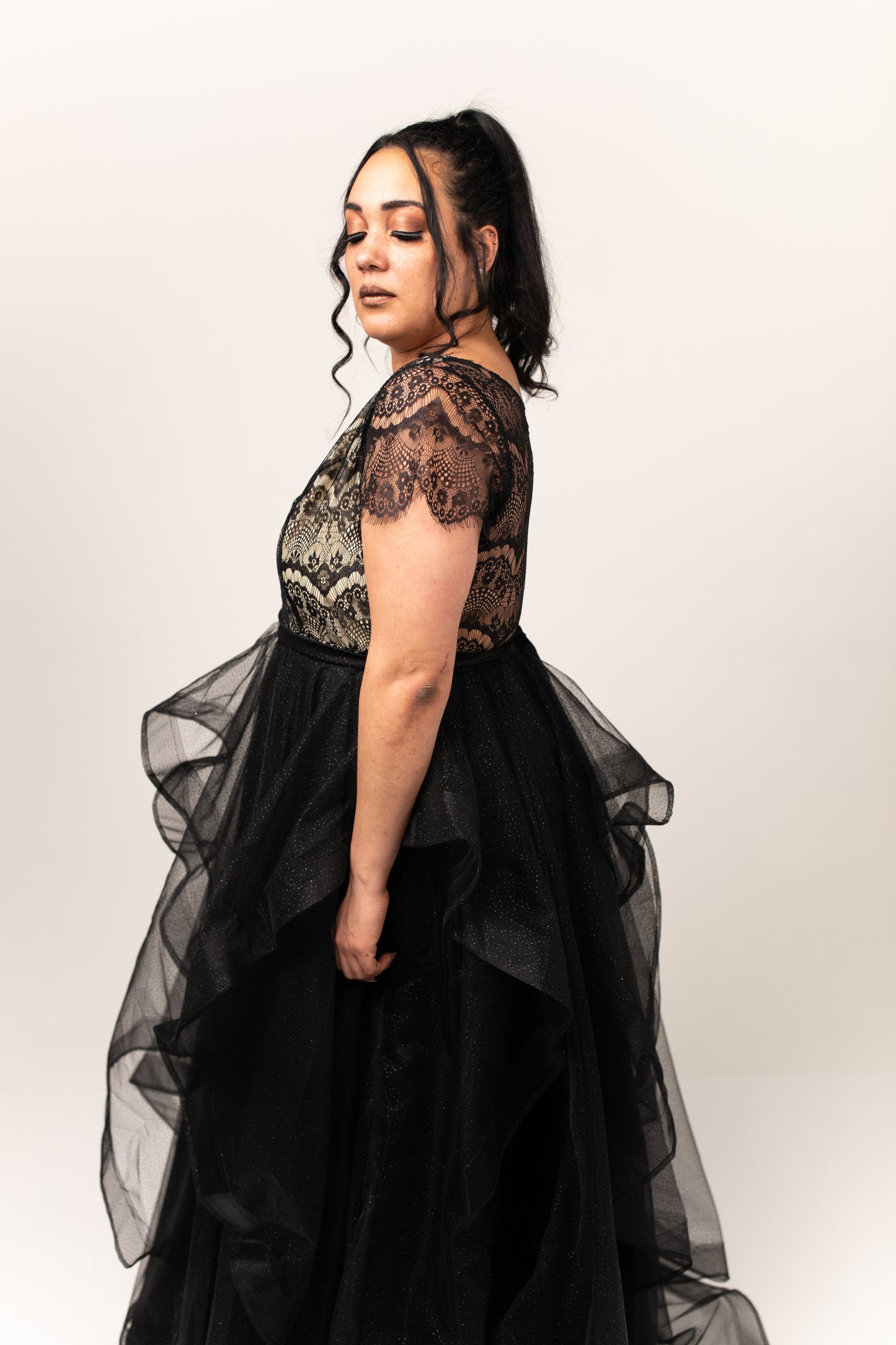 Victoria Gown with Glitter Tulle Cascading Skirt