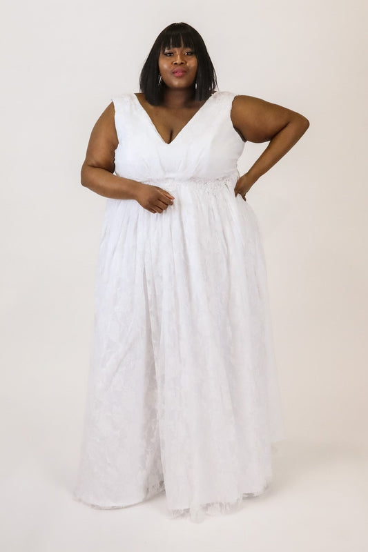 Size 24-28 Sample - Natasha Goddess Gown - White
