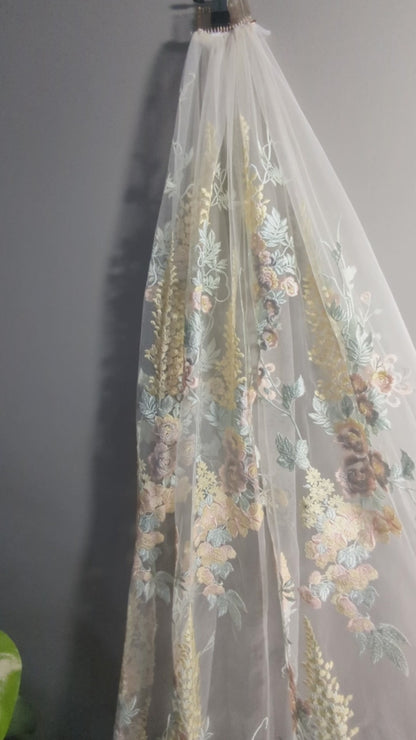 Colorful Floral Embroidered Veil