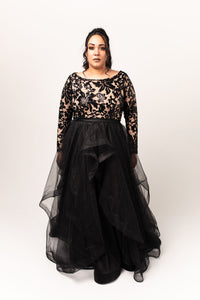 Noir Gown with Cascading Glitter Tulle Skirt