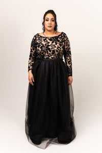 Noir Gown with Glitter Tulle Skirt