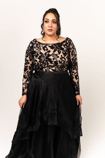 Noir Gown with High-low Organza Skirt