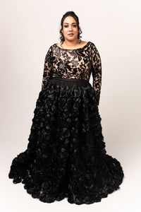 Noir Gown with Satin Rosette Skirt