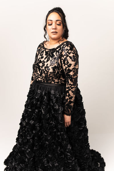 Noir Gown with Satin Rosette Skirt