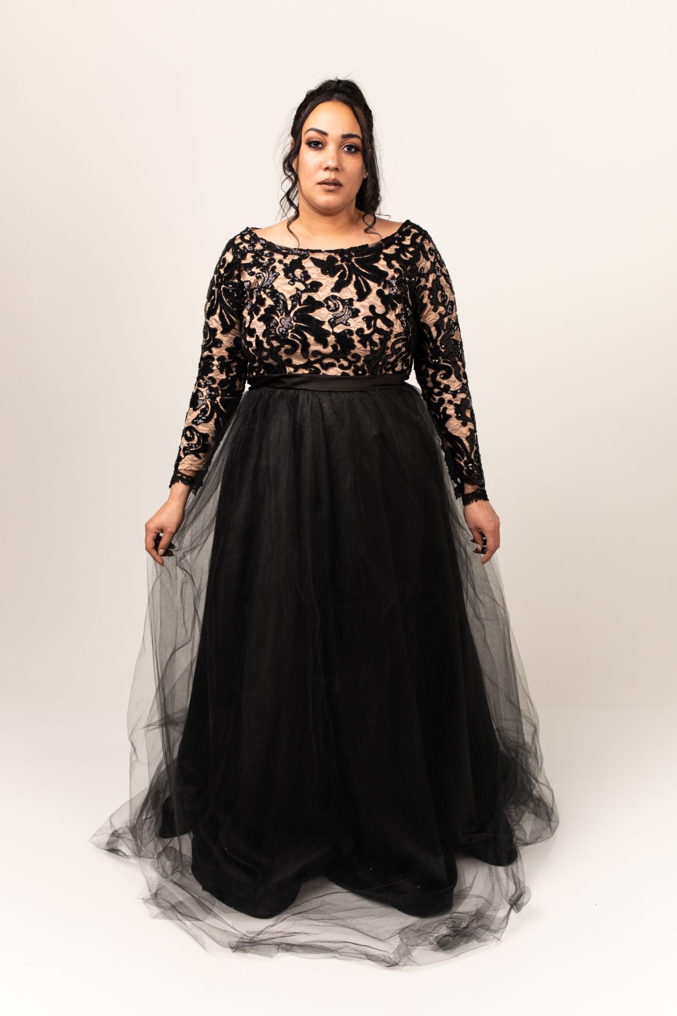 Noir Gown with Tulle Skirt