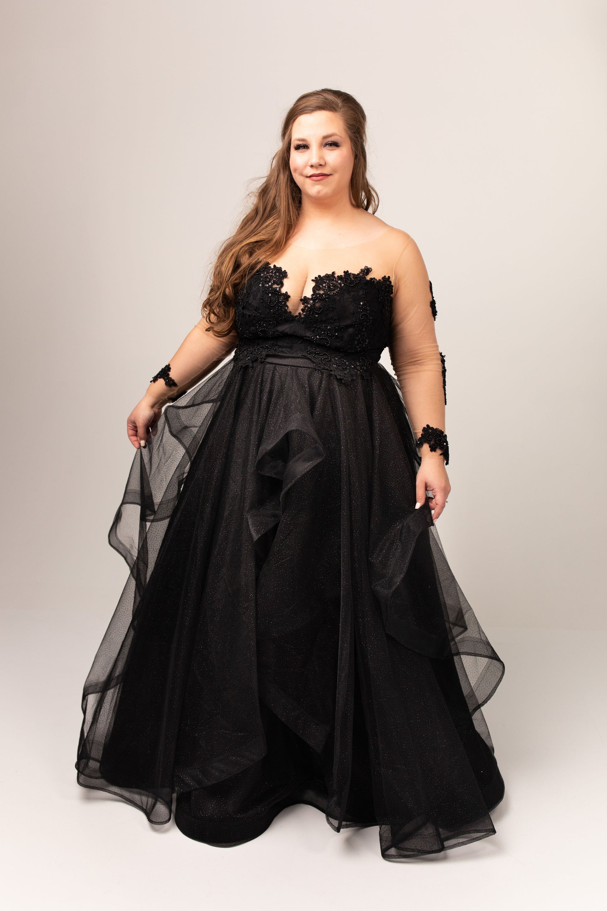 Zara Gown with Cascading Glitter Tulle Skirt Zara Gown with Cascading Glitter Tulle Skirt