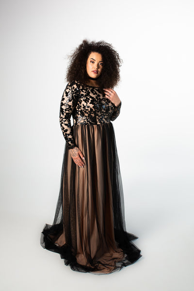 Noir Sequin Lace Gown - Classic