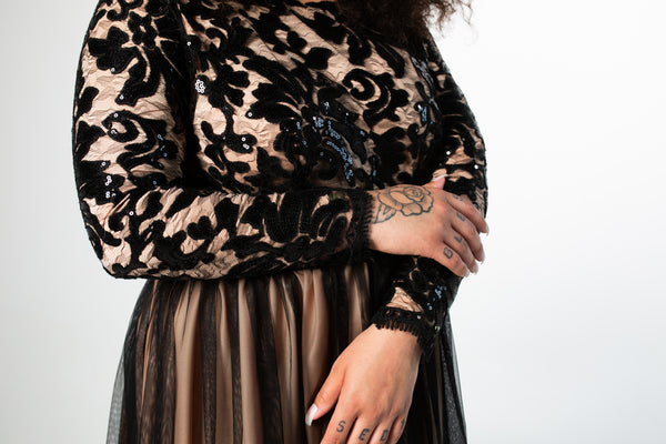 Noir Sequin Lace Gown - Classic